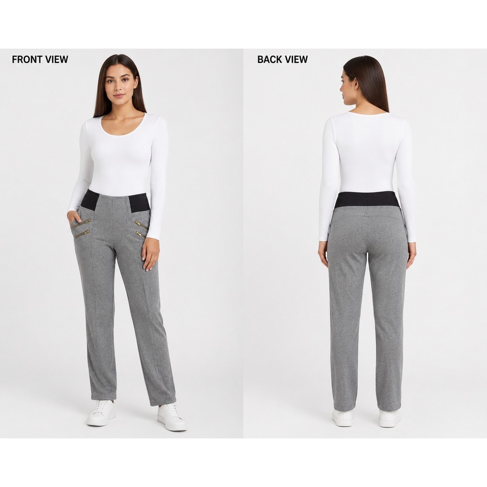 Ci‎ Sono Womens Gray Ponte Knit Straight Leg Pants Gold Zipper Accent 1X